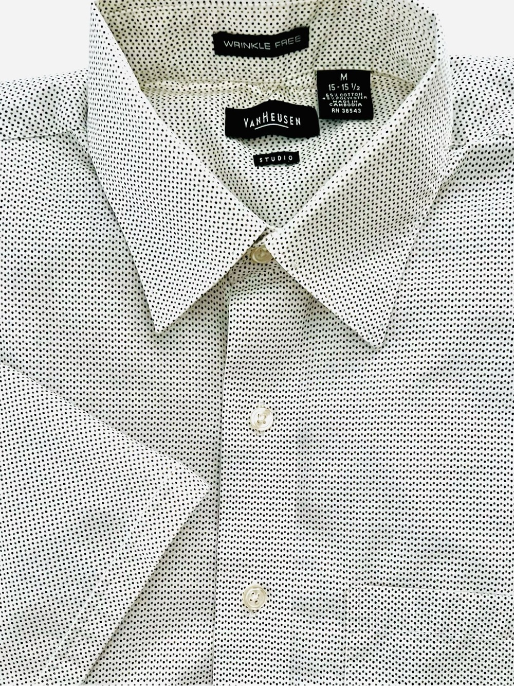 Van Heusen Studio Men's White Microdot Short Sleeve Button Down Shirt (M) EUC